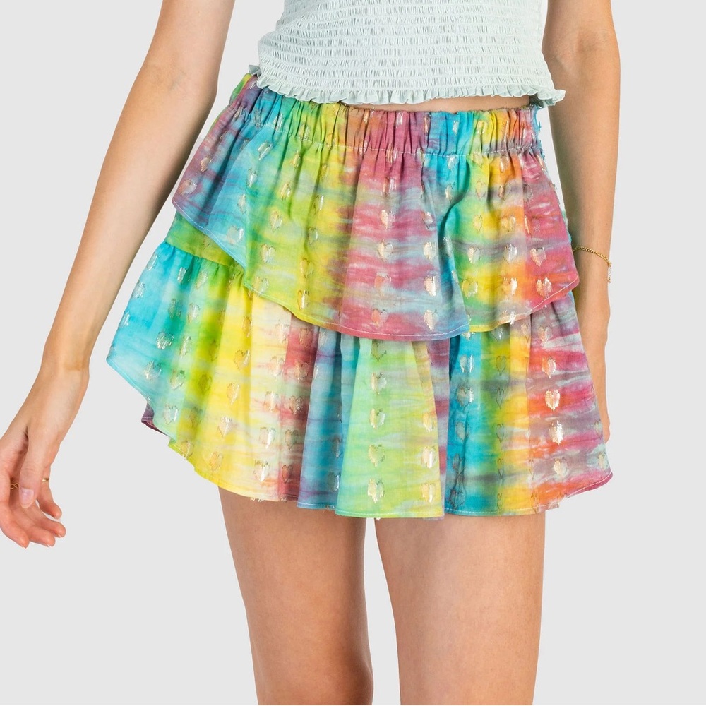 NWT Koch Sunset Charm Tie Dye Ruffle Tier Ivy Mini Skirt Size Medium - Picture 2 of 7